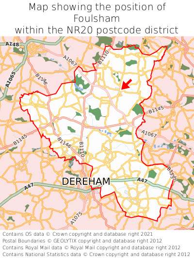 Map showing location of Foulsham within NR20