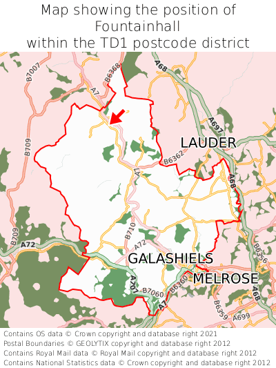 Map showing location of Fountainhall within TD1