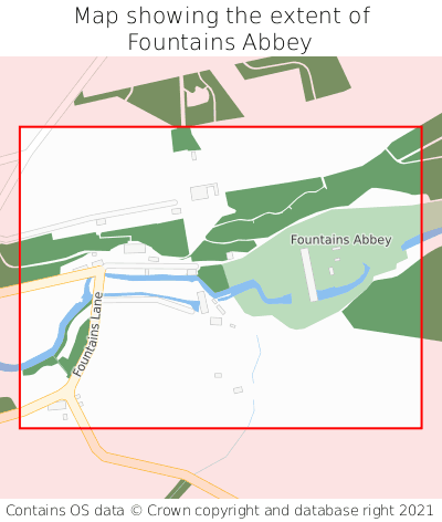 Map showing extent of Fountains Abbey as bounding box