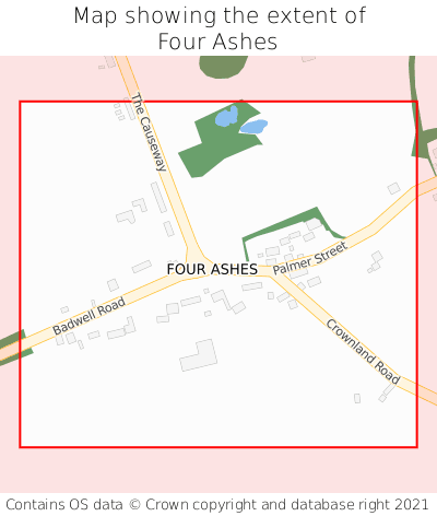 Map showing extent of Four Ashes as bounding box