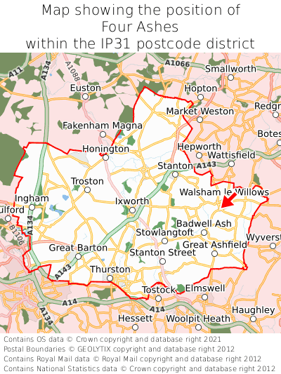 Map showing location of Four Ashes within IP31