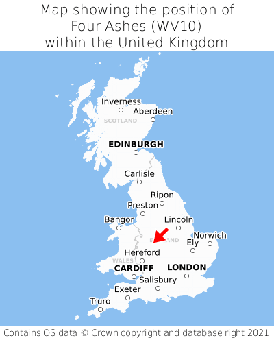 Map showing location of Four Ashes within the UK