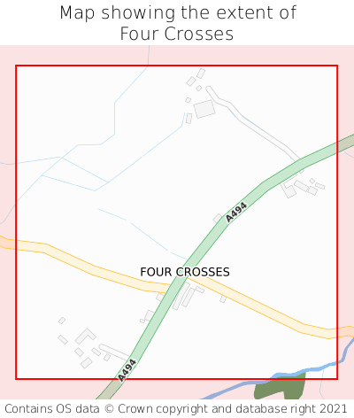 Map showing extent of Four Crosses as bounding box