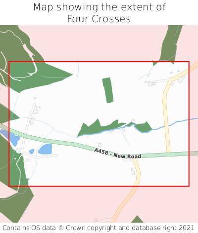 Map showing extent of Four Crosses as bounding box