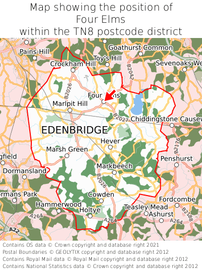 Map showing location of Four Elms within TN8