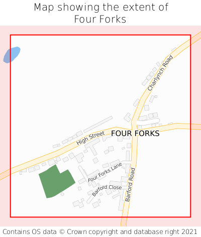 Map showing extent of Four Forks as bounding box