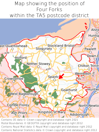 Map showing location of Four Forks within TA5