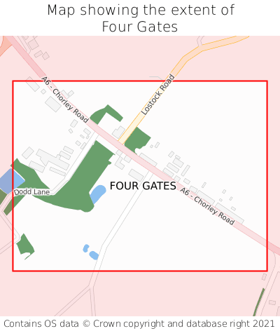 Map showing extent of Four Gates as bounding box
