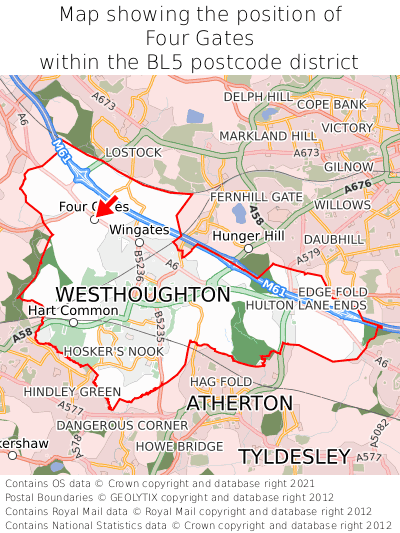 Map showing location of Four Gates within BL5