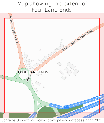 Map showing extent of Four Lane Ends as bounding box