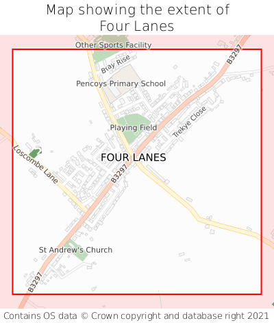 Map showing extent of Four Lanes as bounding box