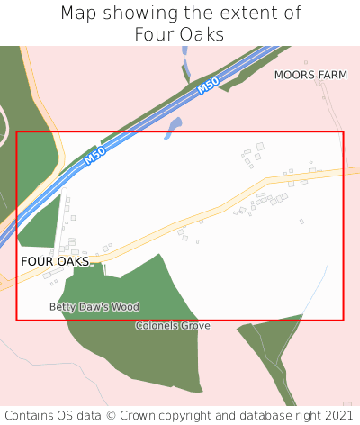 Map showing extent of Four Oaks as bounding box