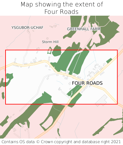 Map showing extent of Four Roads as bounding box