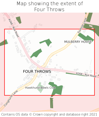 Map showing extent of Four Throws as bounding box