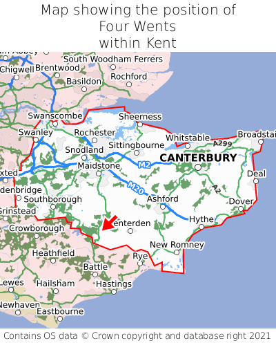 Map showing location of Four Wents within Kent