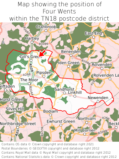 Map showing location of Four Wents within TN18