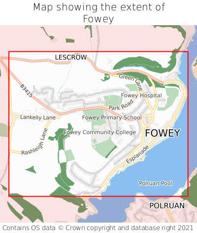 Map showing extent of Fowey as bounding box