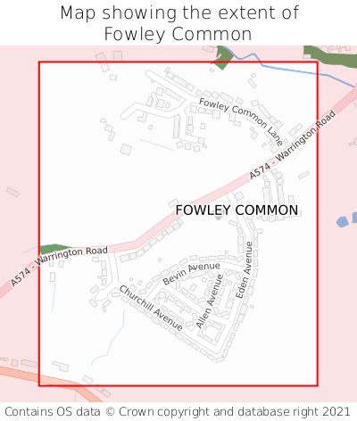 Map showing extent of Fowley Common as bounding box