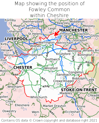Map showing location of Fowley Common within Cheshire