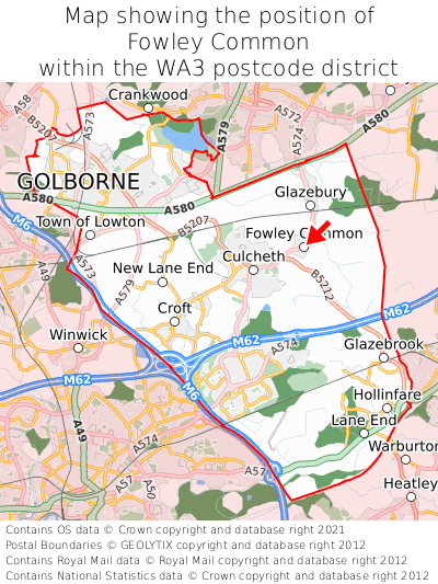 Map showing location of Fowley Common within WA3