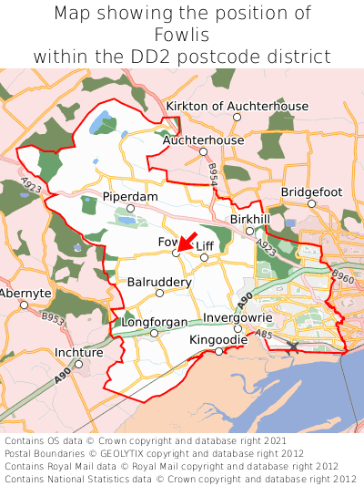 Map showing location of Fowlis within DD2