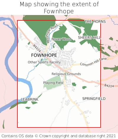Map showing extent of Fownhope as bounding box