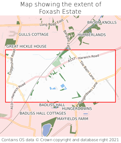 Map showing extent of Foxash Estate as bounding box