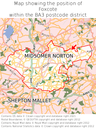 Map showing location of Foxcote within BA3