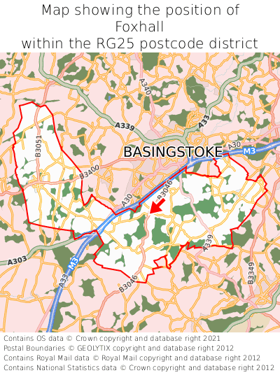 Map showing location of Foxhall within RG25