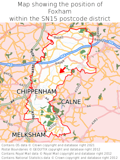 Map showing location of Foxham within SN15