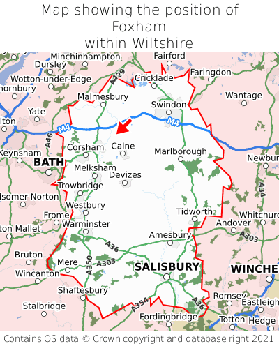 Map showing location of Foxham within Wiltshire