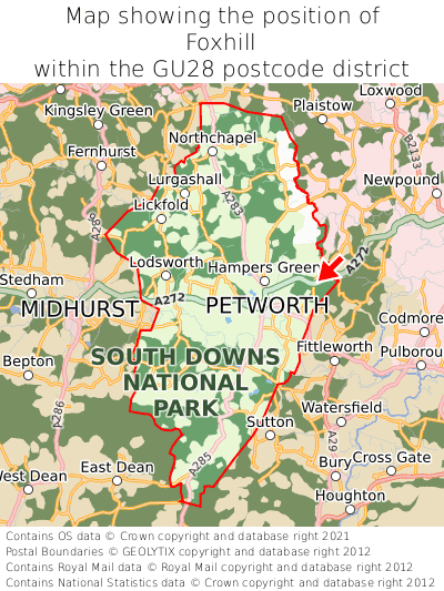 Map showing location of Foxhill within GU28