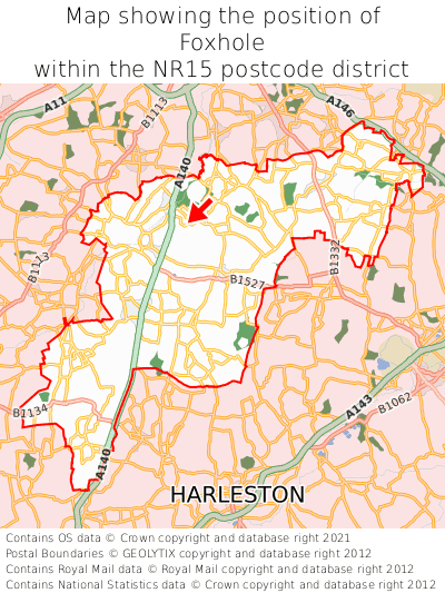 Map showing location of Foxhole within NR15