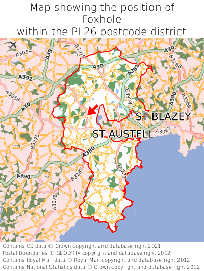 Map showing location of Foxhole within PL26