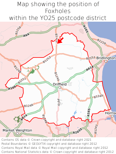 Map showing location of Foxholes within YO25