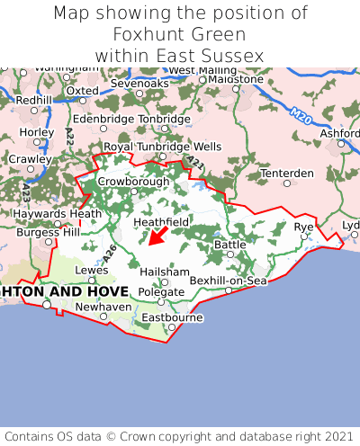 Map showing location of Foxhunt Green within East Sussex