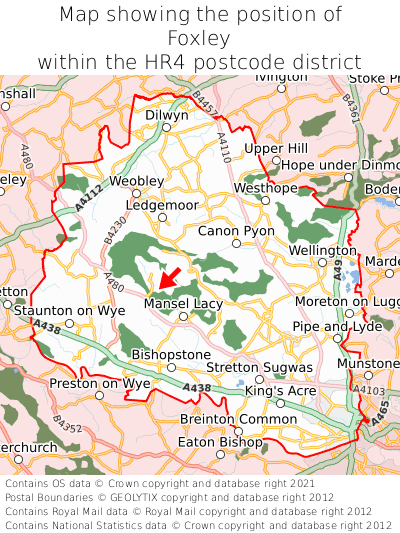 Map showing location of Foxley within HR4