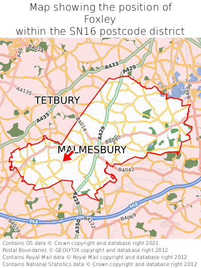 Map showing location of Foxley within SN16