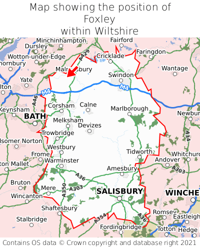 Map showing location of Foxley within Wiltshire
