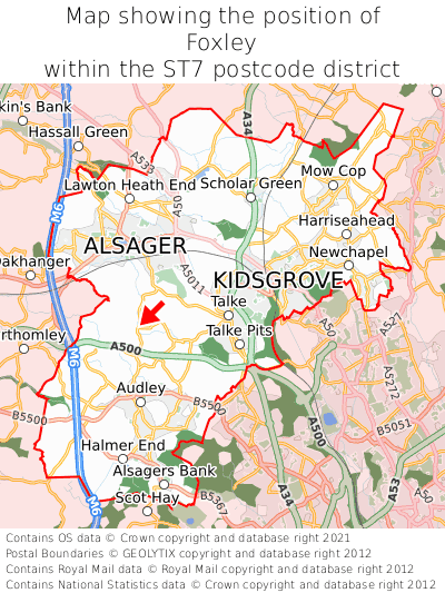 Map showing location of Foxley within ST7