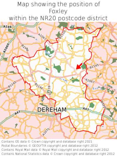 Map showing location of Foxley within NR20