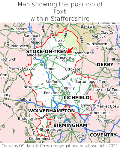 Map showing location of Foxt within Staffordshire
