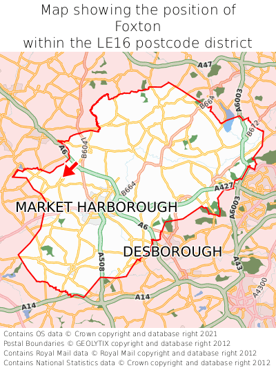 Map showing location of Foxton within LE16