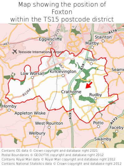 Map showing location of Foxton within TS15