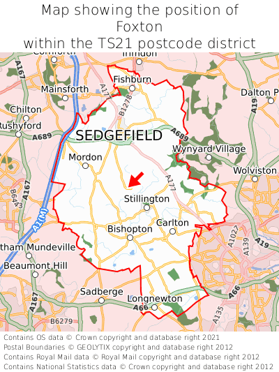 Map showing location of Foxton within TS21