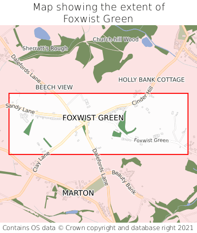 Map showing extent of Foxwist Green as bounding box