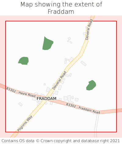 Map showing extent of Fraddam as bounding box