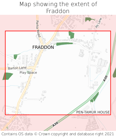 Map showing extent of Fraddon as bounding box