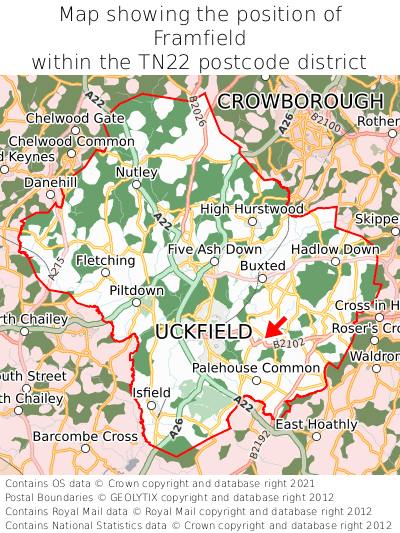 Map showing location of Framfield within TN22