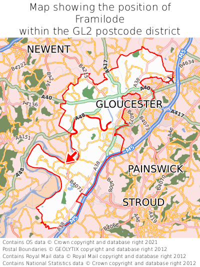 Map showing location of Framilode within GL2